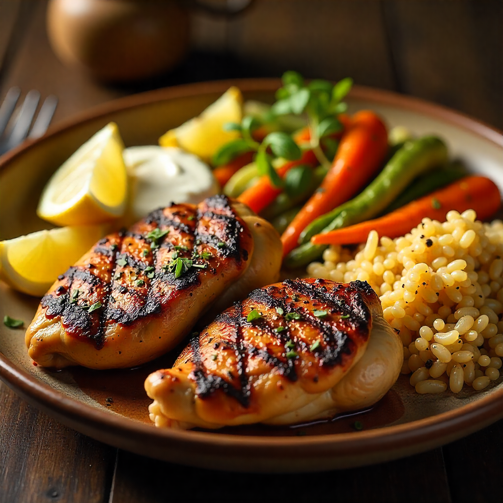 Bis Bas Mediterranean Grill Chicken Platter with Rice and Vegetables